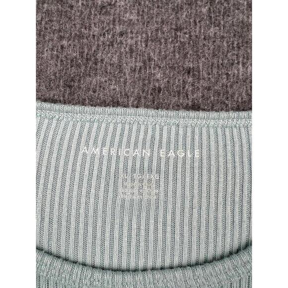 American Eagle Light Blue Ribbed Long‎ Sleeve Crop Top Size XL - Picture 3 of 5